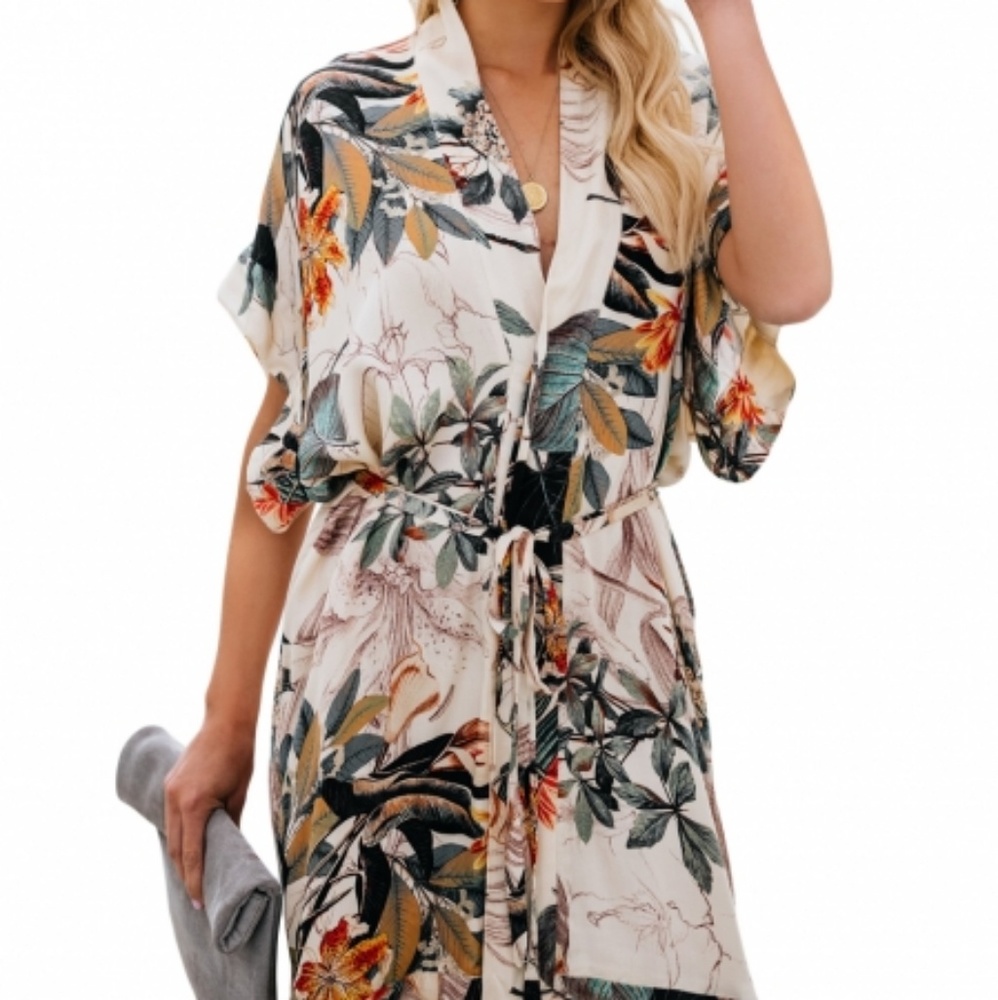 Multicolor Chrysanthemum Kimono Dress